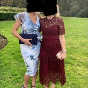 Self-Portrait Burgundy Crochet Lace Midi Dress